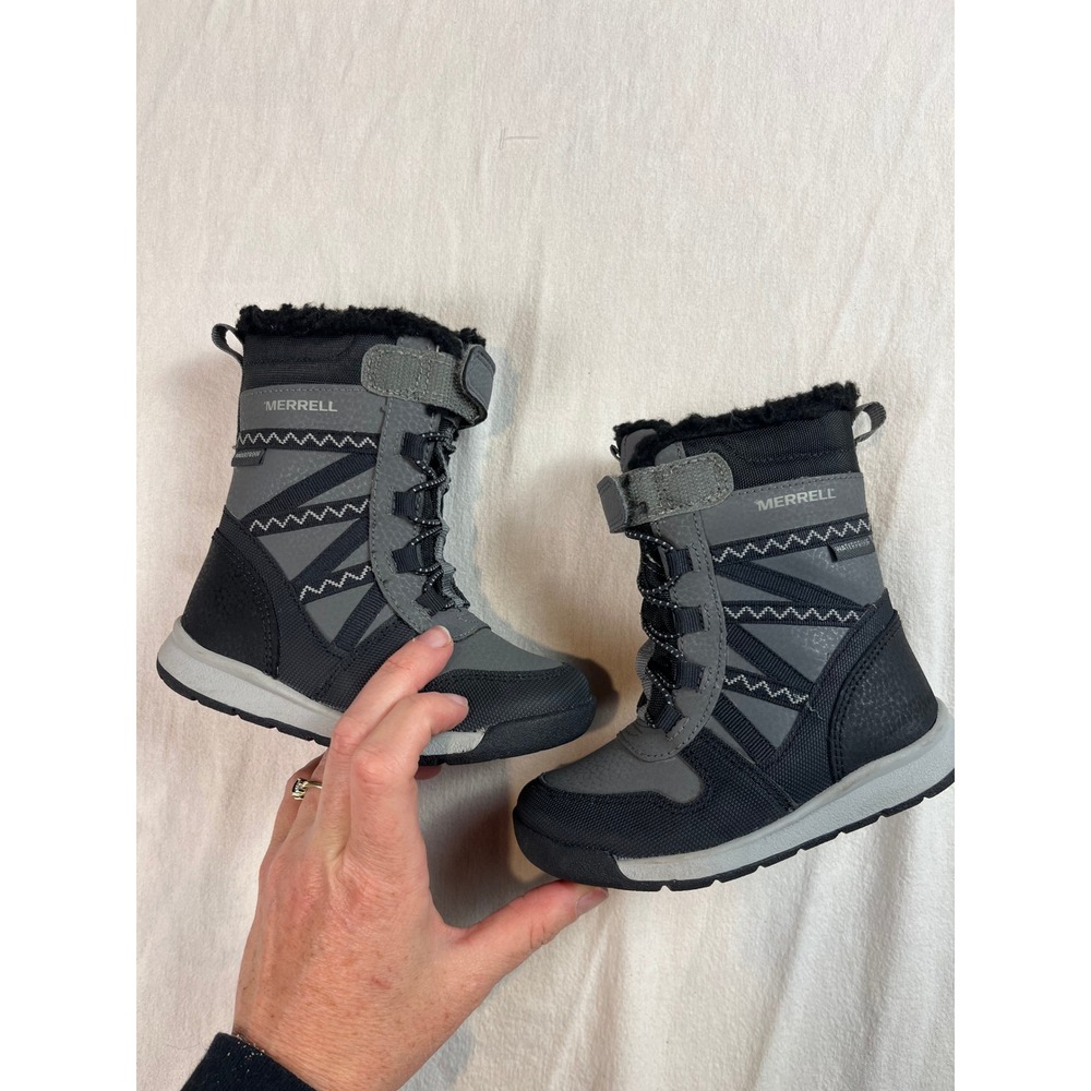 Merrell Snow Quest Lite 3.0 Waterproof Winter Boots Grey Black‎ Kids 7M ML263130
